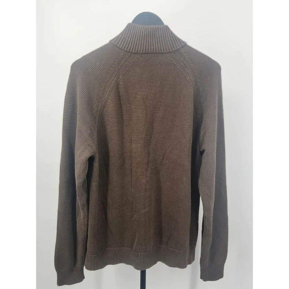 Banana Republic Mens Brown Waffle Knit 4-Button Mock Neck Cotton Sweater Large